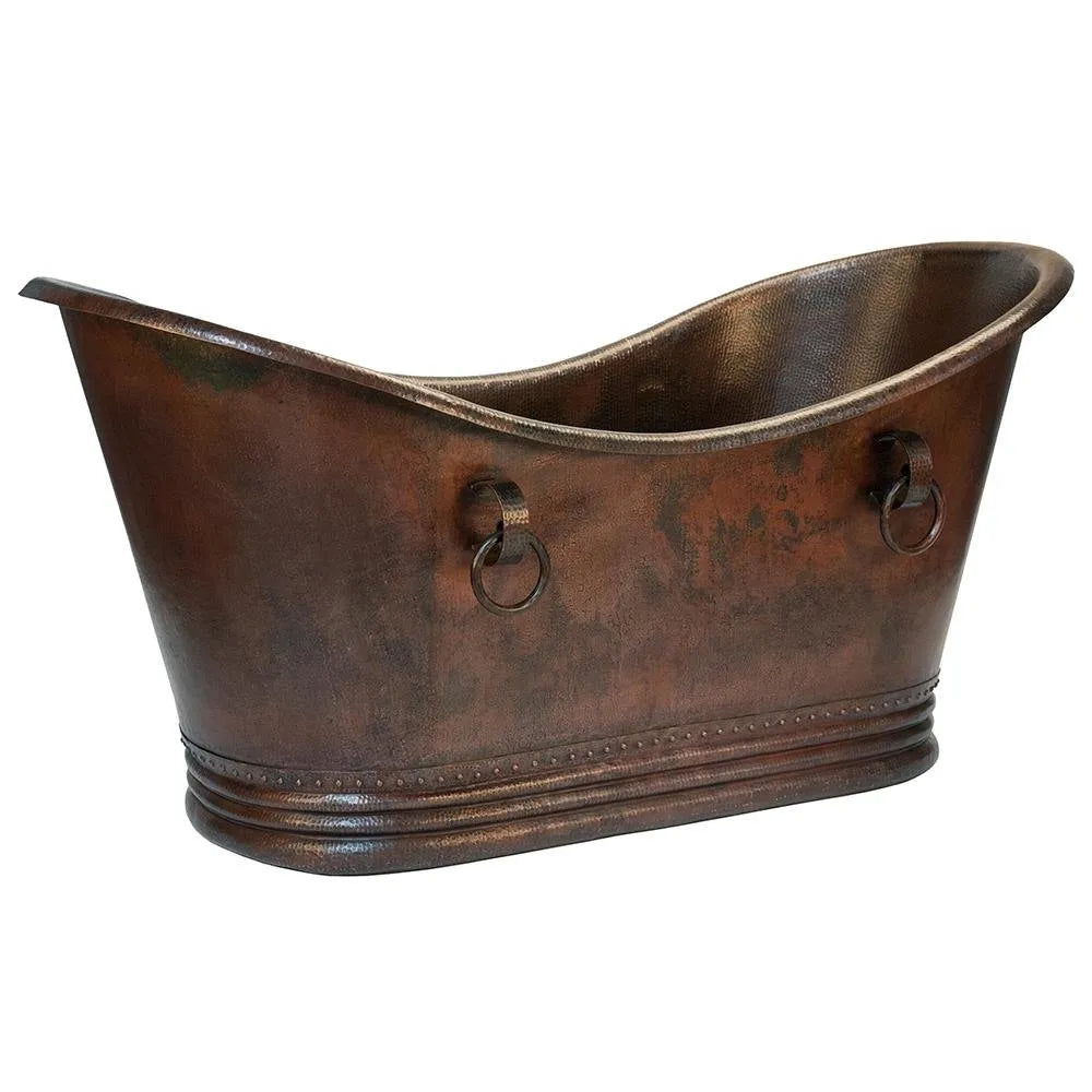 Premier Copper 72 in. Hammered Copper Double Slipper Bathtub With Rings (BTDR72DB)