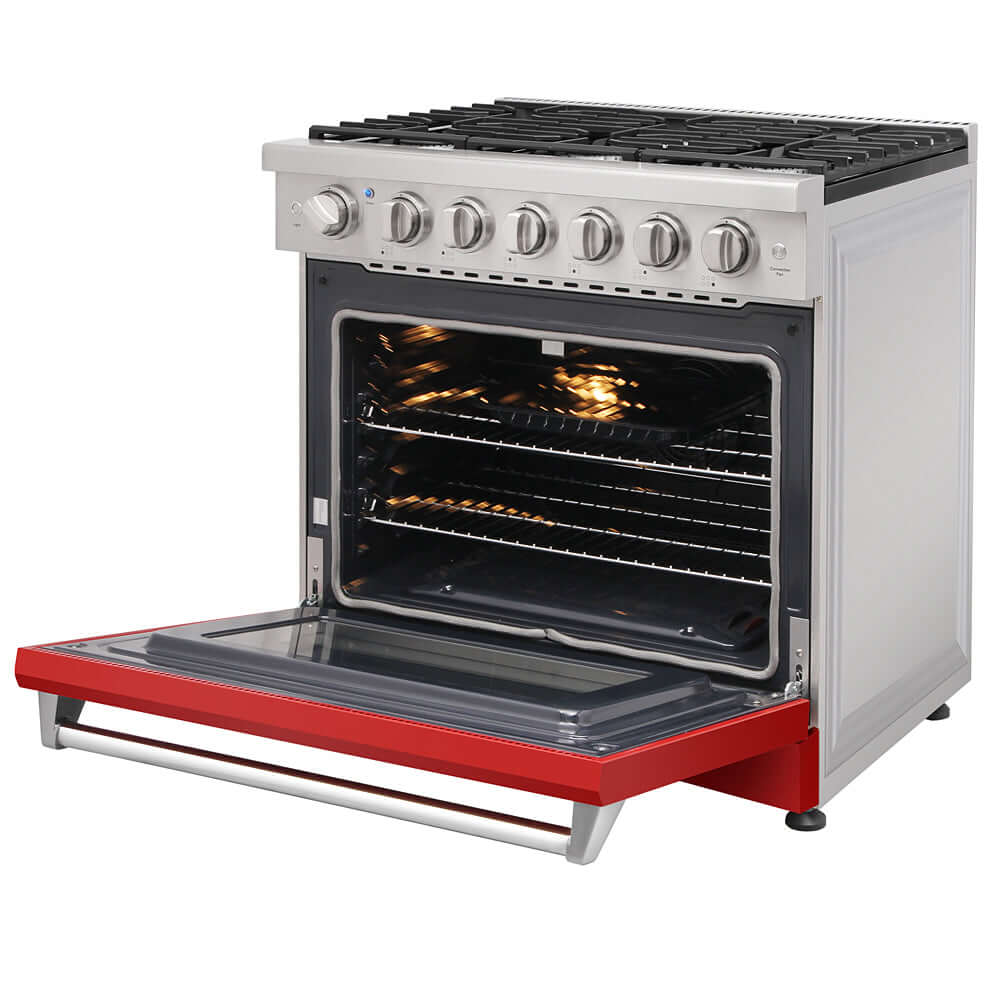 KOSTCH 36 in. 6 Burner Natural Gas Range with 6.0 cu. ft. Convection Oven in Stainless Steel with Red Oven Door (KOS-36RG03M-R)