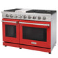 KOSTCH 48 in. 6 Burner Gas Range with 6.8 cu. ft. Double Oven and Griddle in Stainless Steel with Red Oven Doors (KOS-48RG03M-R)