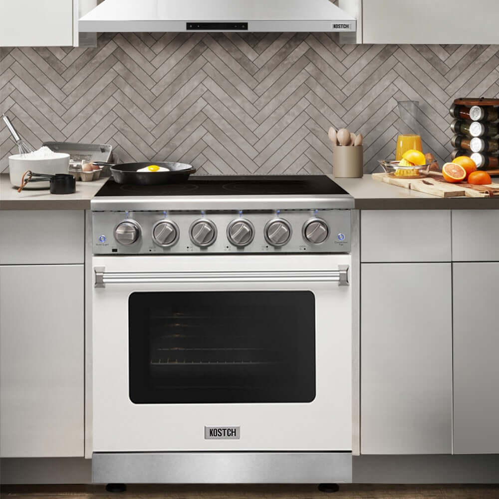 KOSTCH 36 in. Electric Range with 6.0 cu. ft. True Convection Oven in Stainless Steel with White Oven Door (KOS-36RE06H-W)