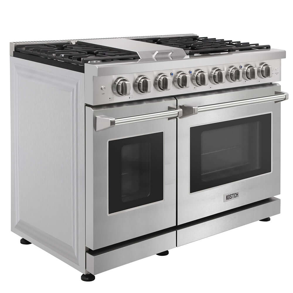 KOSTCH 48 in. Liquid Propane 6 Burner Gas Range with 6.8 cu. ft. Double Oven and Griddle in Stainless Steel (KOS-48RG03MLP-S)
