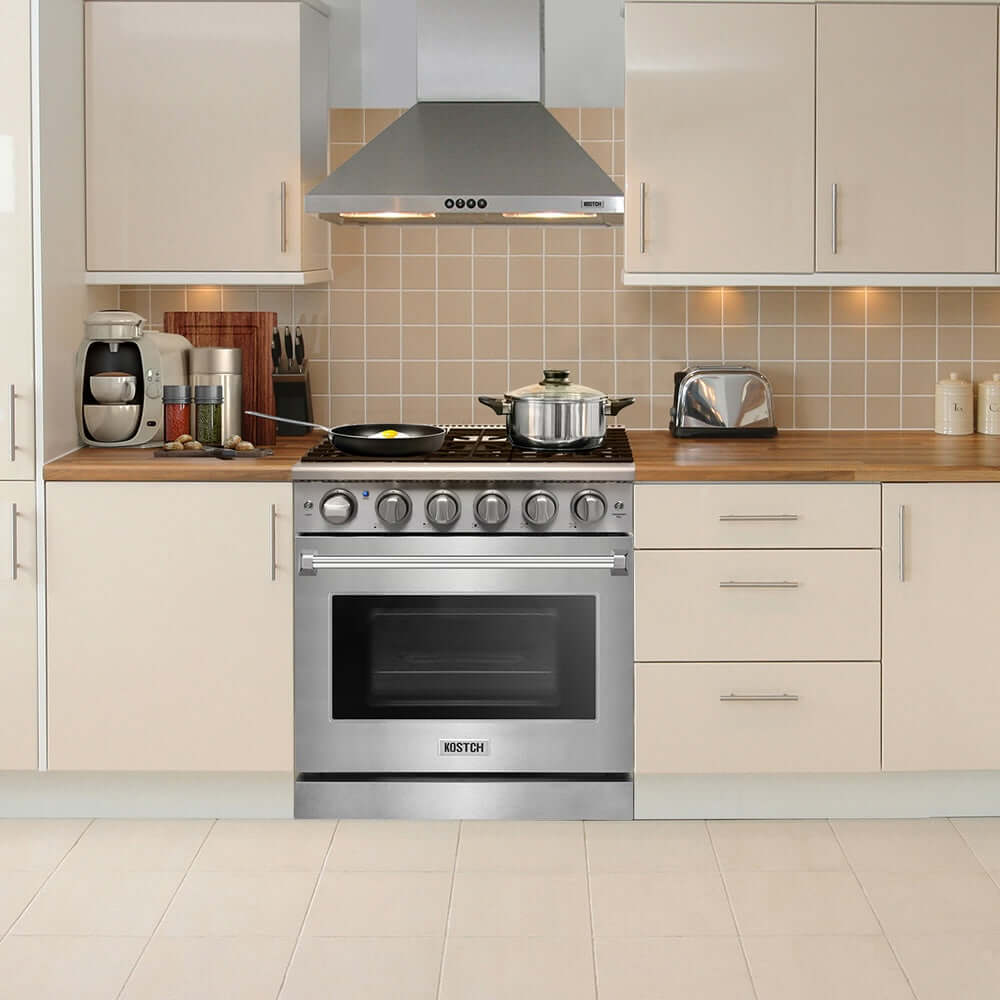 KOSTCH 30 in. 5 Burner Natural Gas Range with 4.55 cu. ft. Convection Oven in Stainless Steel (KOS-30RG03M-S)