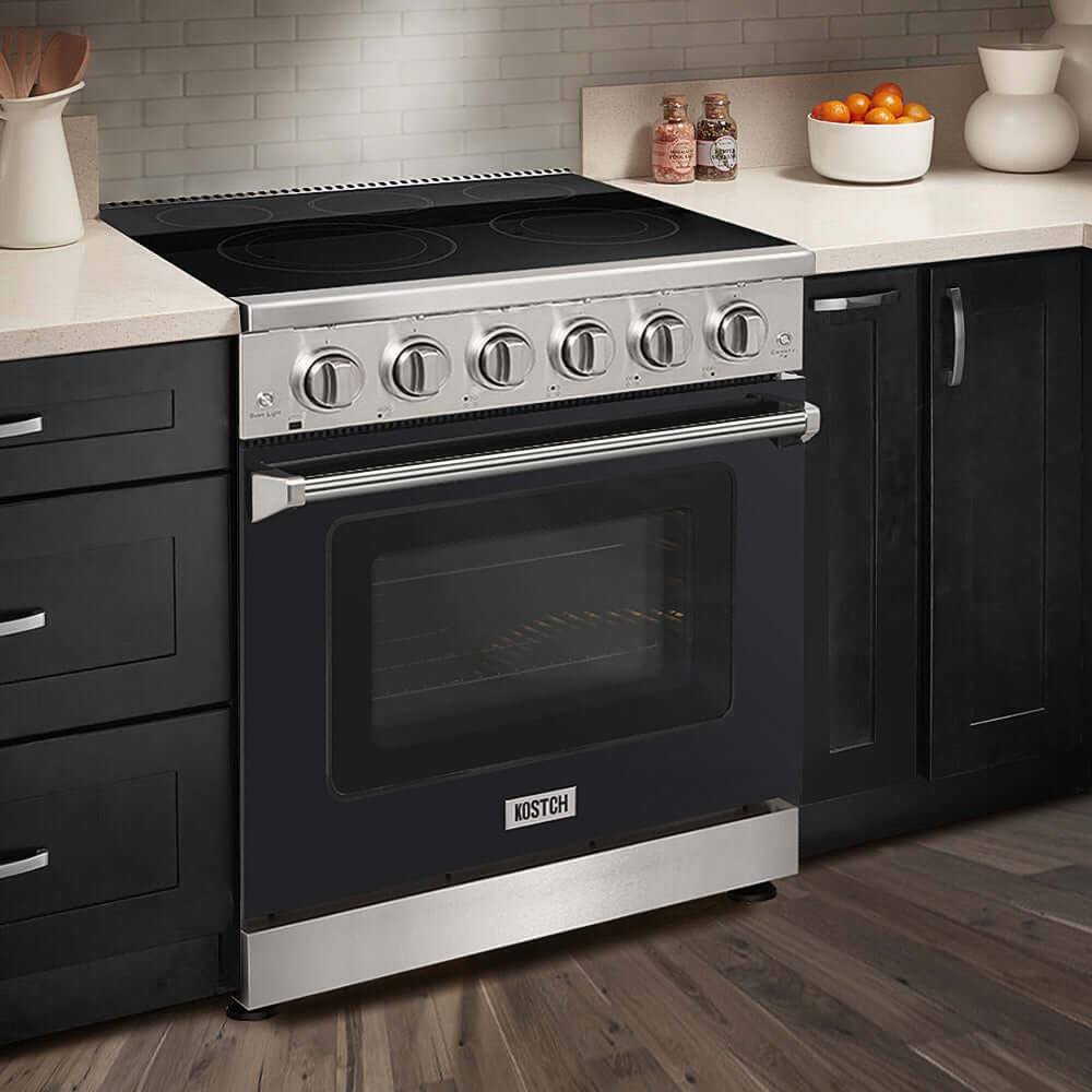 KOSTCH 36 in. Electric Range with 6.0 cu. ft. True Convection Oven in Stainless Steel with Black Oven Door (KOS-36RE06H-B)