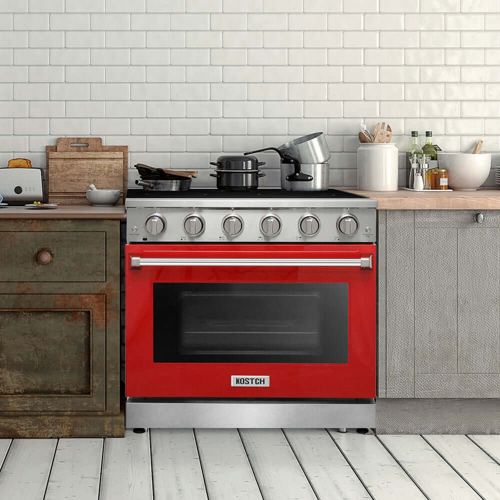 KOSTCH 30 in. Electric Range with 4.55 cu. ft. True Convection Oven in Stainless Steel with Red Oven Door (KOS-30RE06H-R)