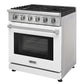 KOSTCH 36 in. Liquid Propane Gas Range with 6 Burners and 6.0 cu. ft. Convection Oven in Stainless Steel with White Oven Door (KOS-36RG03MLP-W)