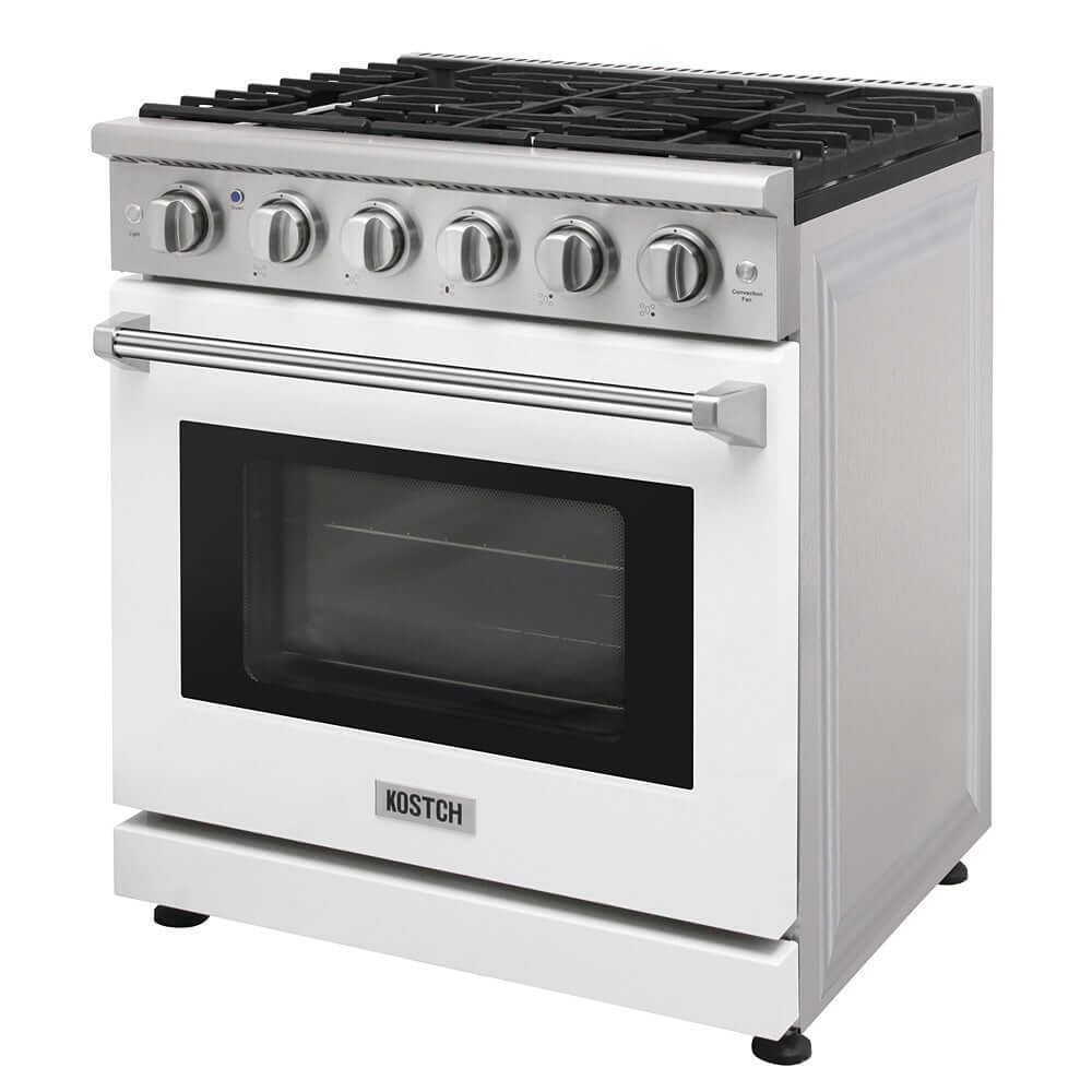 KOSTCH 36 in. Liquid Propane Gas Range with 6 Burners and 6.0 cu. ft. Convection Oven in Stainless Steel with White Oven Door (KOS-36RG03MLP-W)