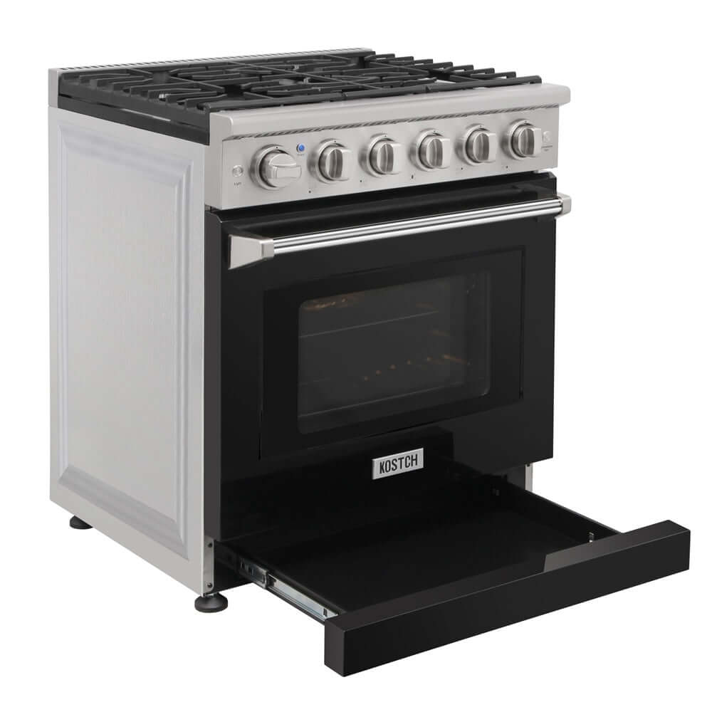 KOSTCH 30 in. 5 Burner Natural Gas Range with 4.55 cu. ft. Convection Oven in Stainless Steel with Black Oven Door (KOS-30RG03M-B)