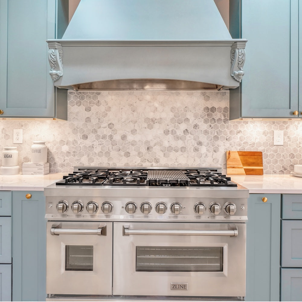 ZLINE 48 in. 6.0 cu. ft. Legacy Dual Fuel Range with 7 Burner Gas Cooktop and 2 Electric Ovens in Stainless Steel, Open Box-Excellent Condition