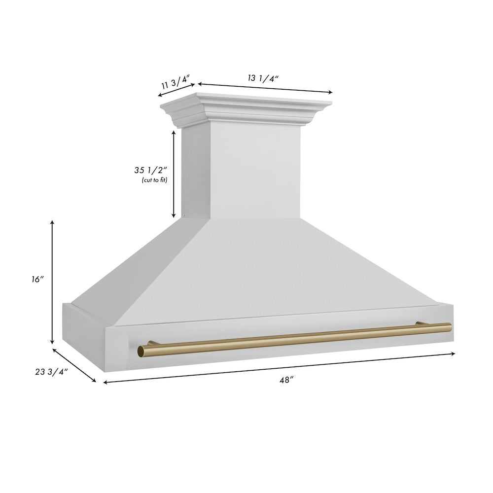 ZLINE Autograph Edition 48 in. Stainless Steel Range Hood with Stainless Steel Shell and Champagne Bronze Handle (8654STZ-48-CB) dimensional diagram with measurements.