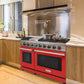 KOSTCH 48 in. 6 Burner Gas Range with 6.8 cu. ft. Double Oven and Griddle in Stainless Steel with Red Oven Doors (KOS-48RG03M-R)
