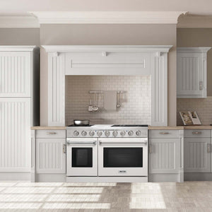 KOSTCH 48 in. Liquid Propane 6 Burner Gas Range with 6.8 cu. ft. Double Oven and Griddle in Stainless Steel with White Oven Doors (KOS-48RG03MLP-W)