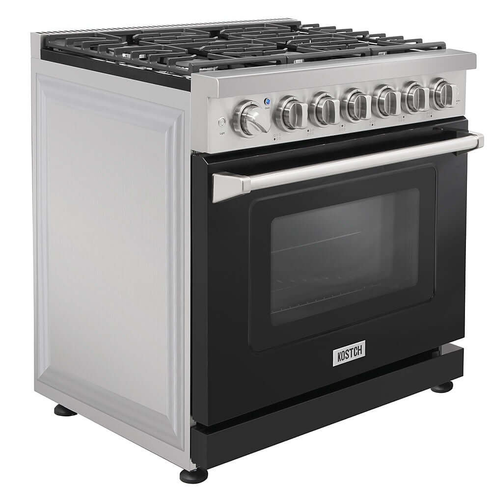 KOSTCH 36 in. 6 Burner Natural Gas Range with 6.0 cu. ft. Convection Oven in Stainless Steel with Black Oven Door (KOS-36RG03M-B)