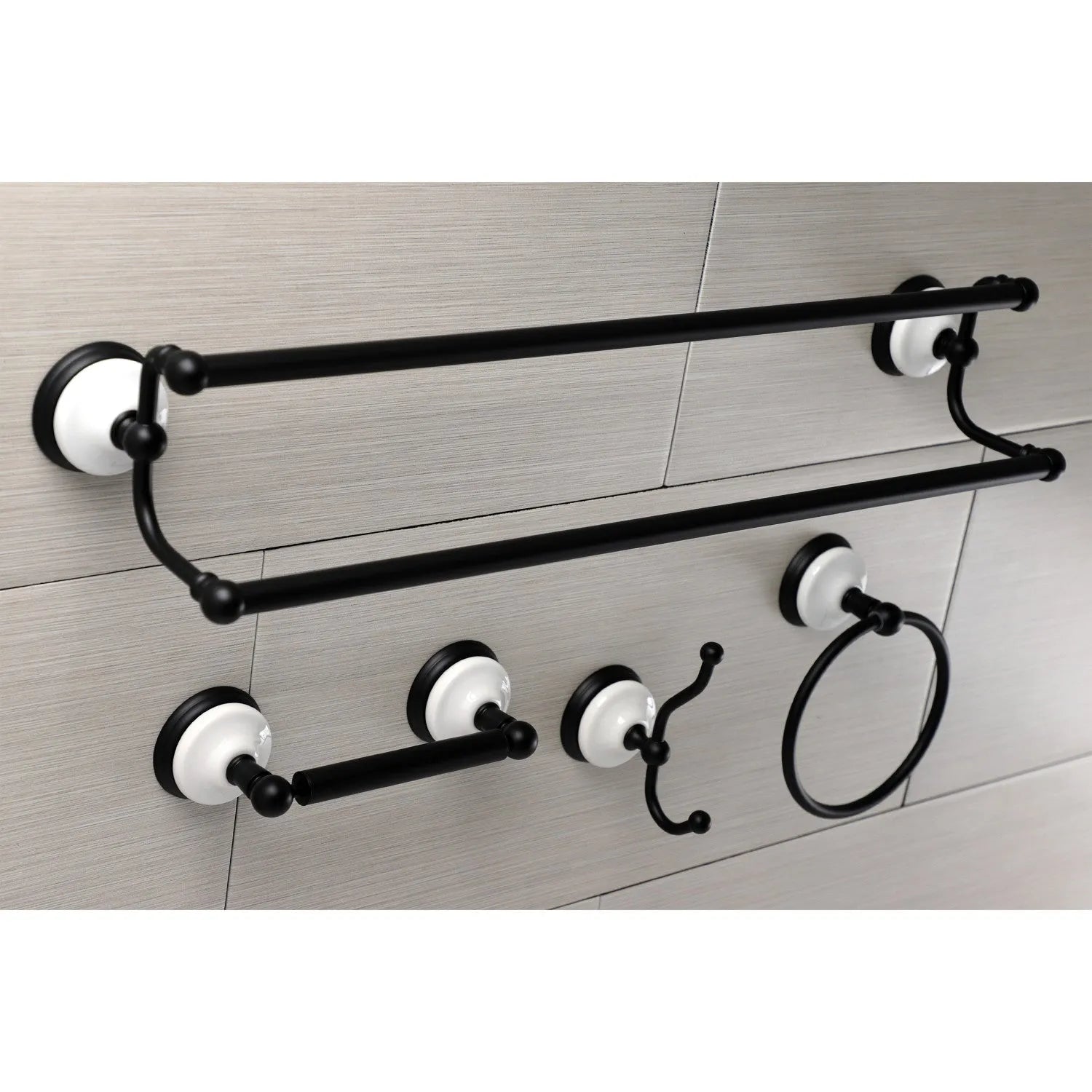 Kingston Brass Victorian 4-Pieces Dual Towel Bar Bathroom Hardware Set Matte Black