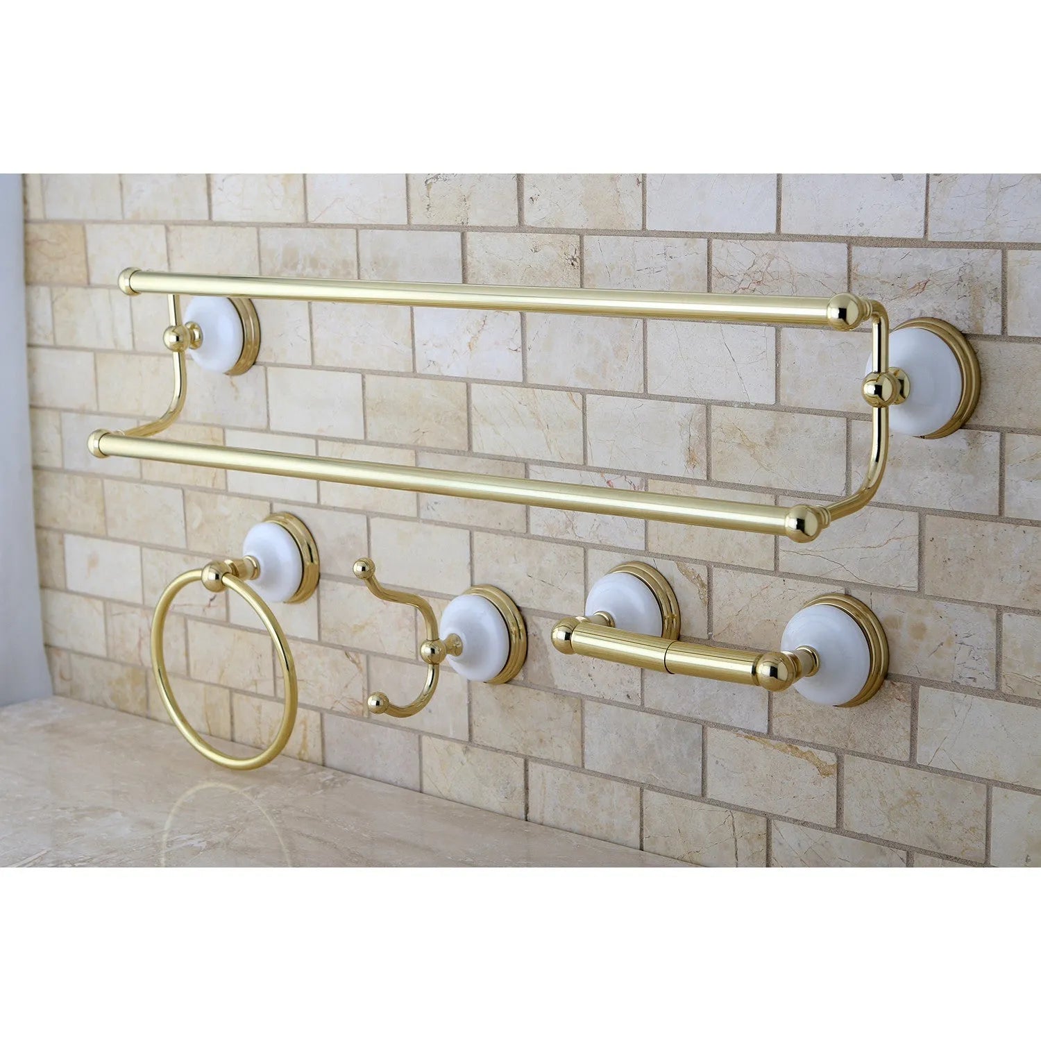 Kingston Brass Victorian 4-Pieces Dual Towel Bar Bathroom Hardware Set Polished Brass