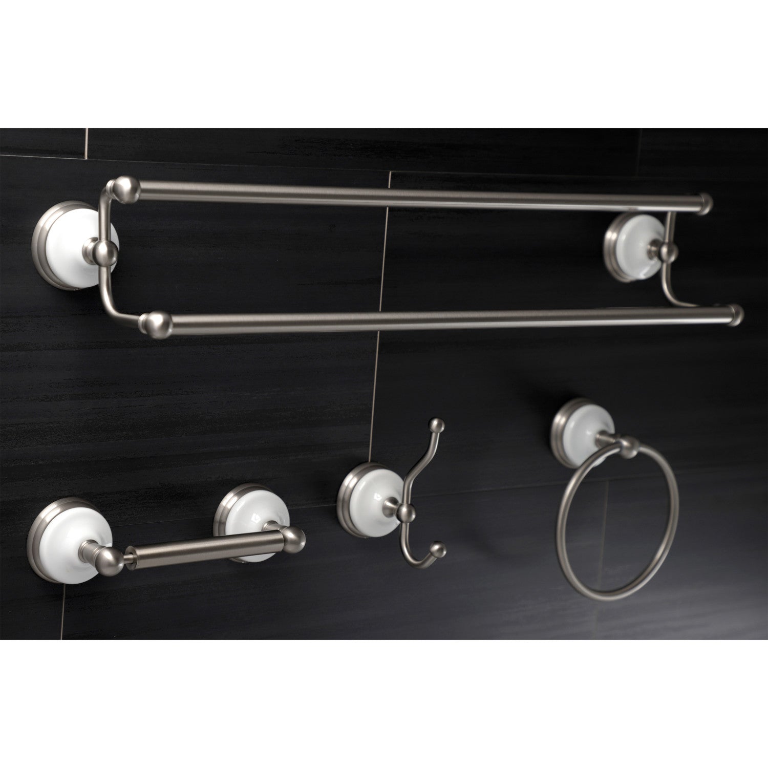 Kingston Brass Victorian 4-Pieces Dual Towel Bar Bathroom Hardware Set Brushed Nickel