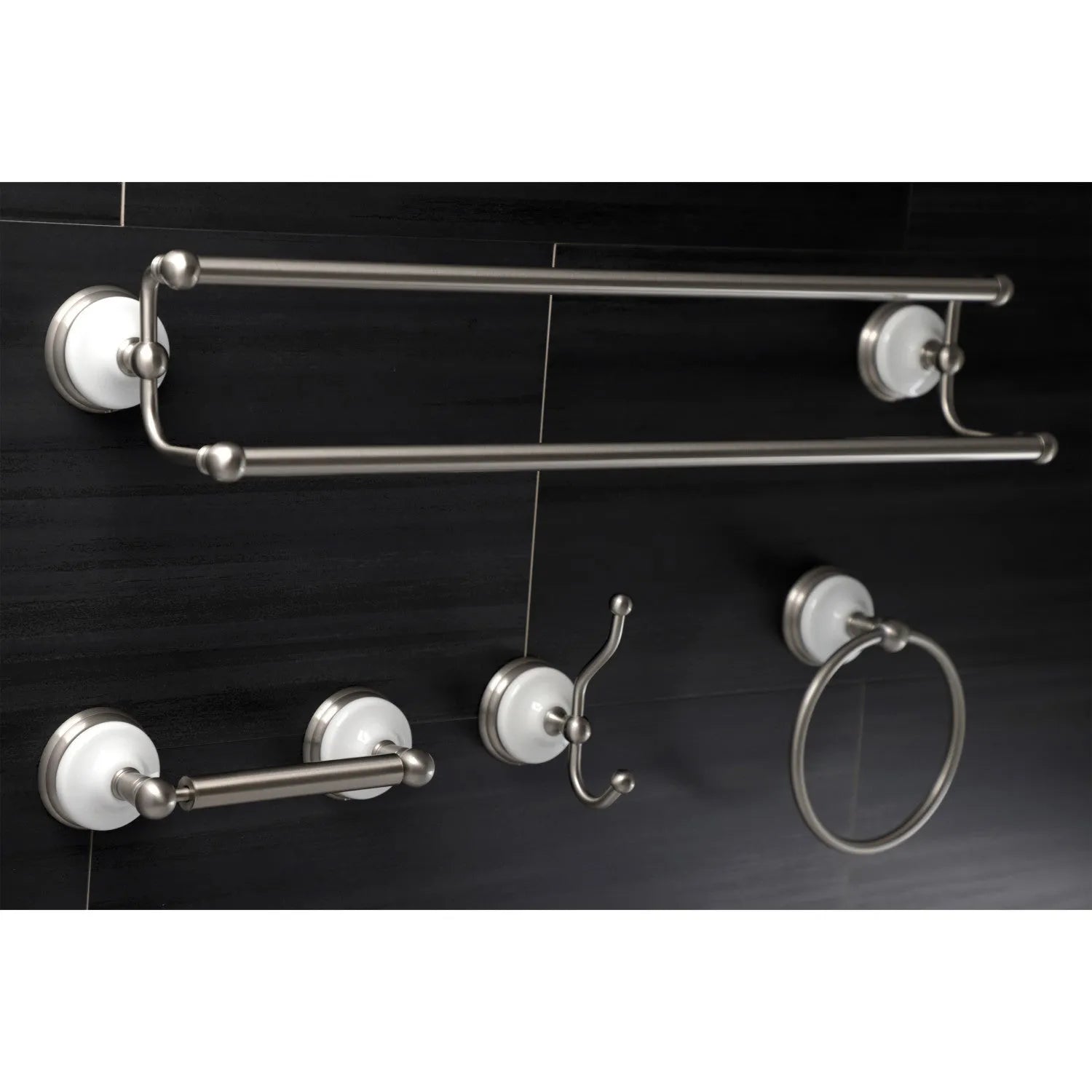 Kingston Brass Victorian 4-Pieces Dual Towel Bar Bathroom Hardware Set Brushed Nickel