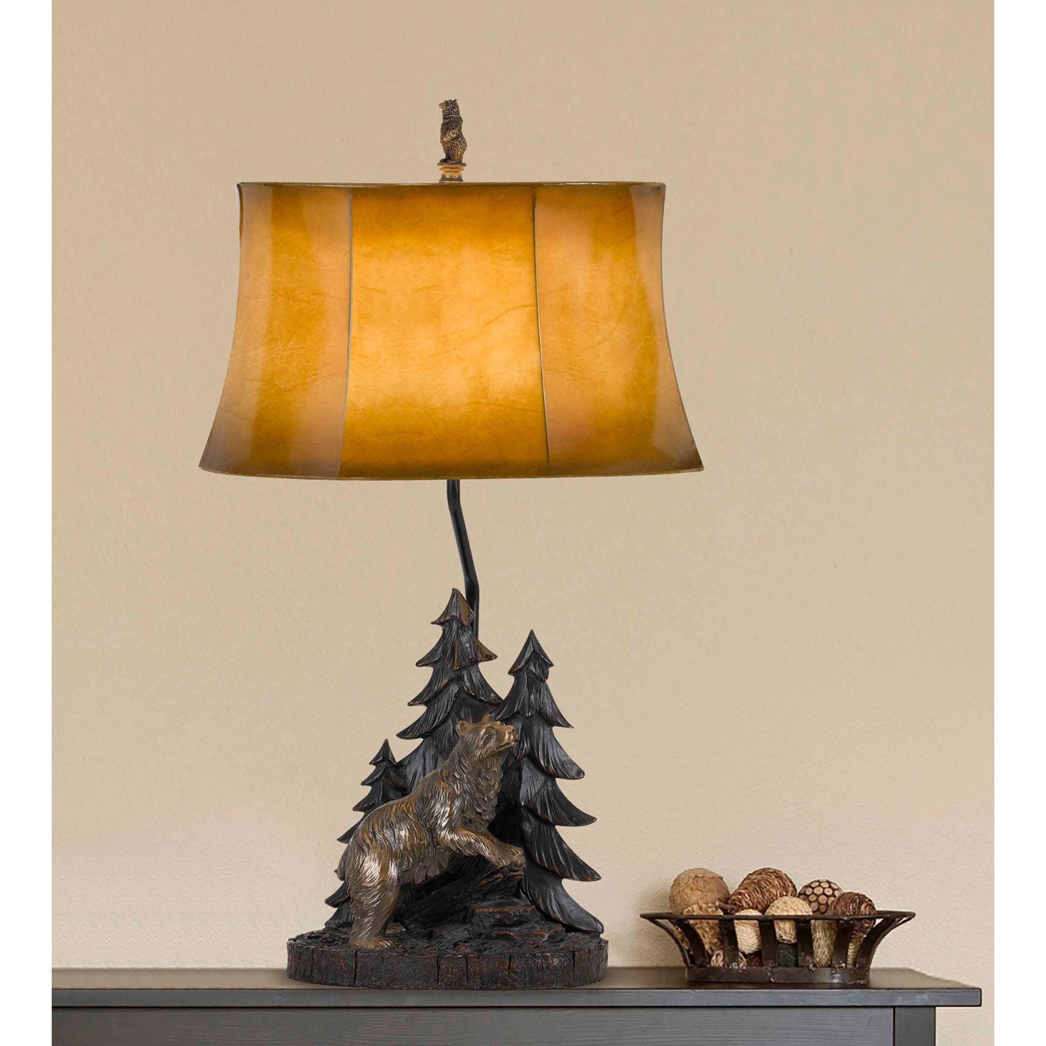 Cal Lighting 150W 3 Way Forest Resin Table Lamp With Leatherette Shade