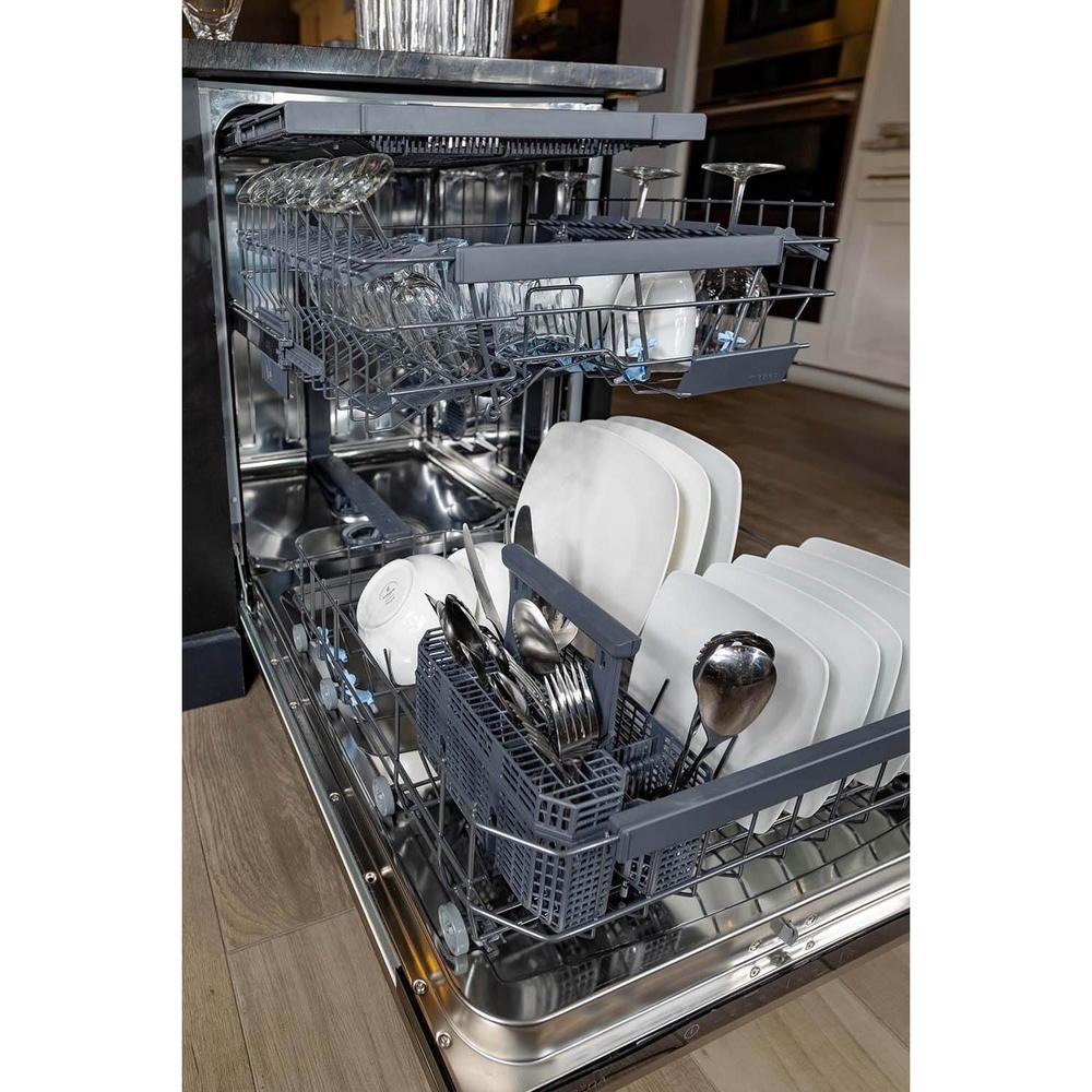 BREDA dishwasher with 3 racks loaded with dishes