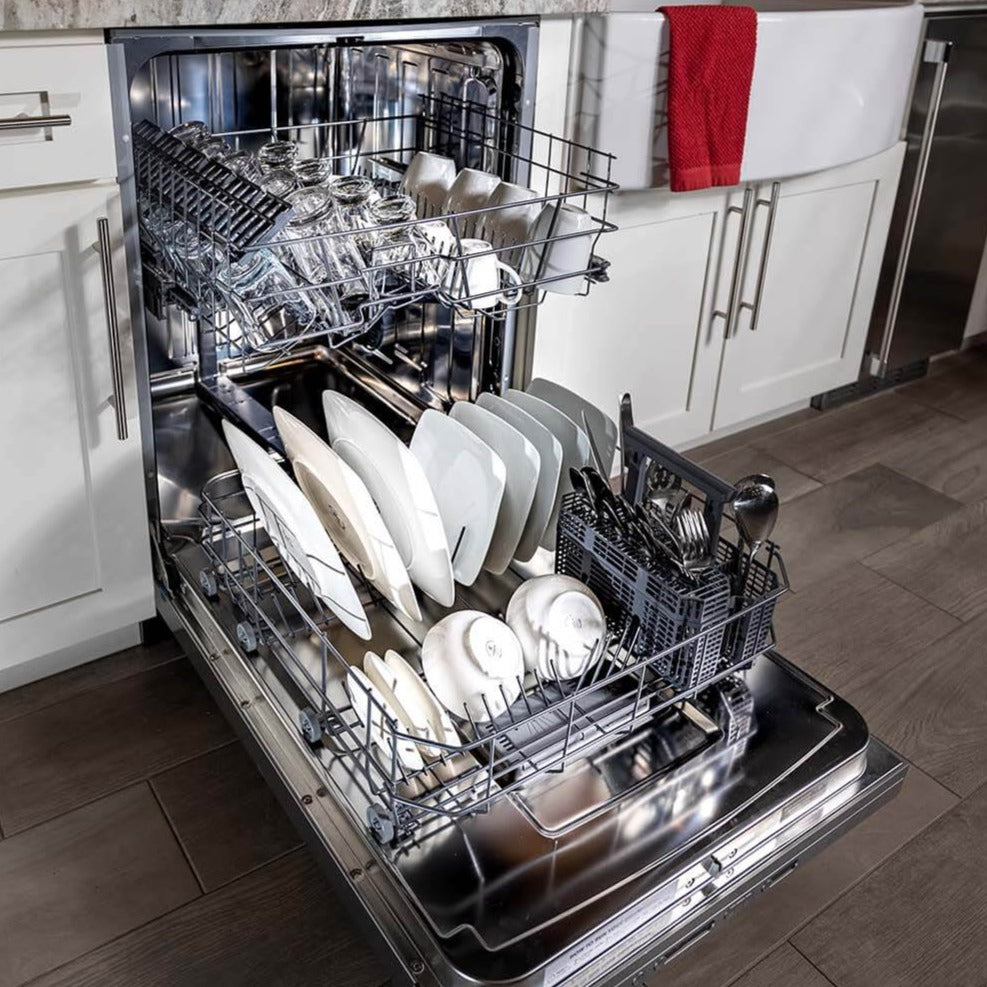 BREDA dishwasher loaded with dishes in kitchen