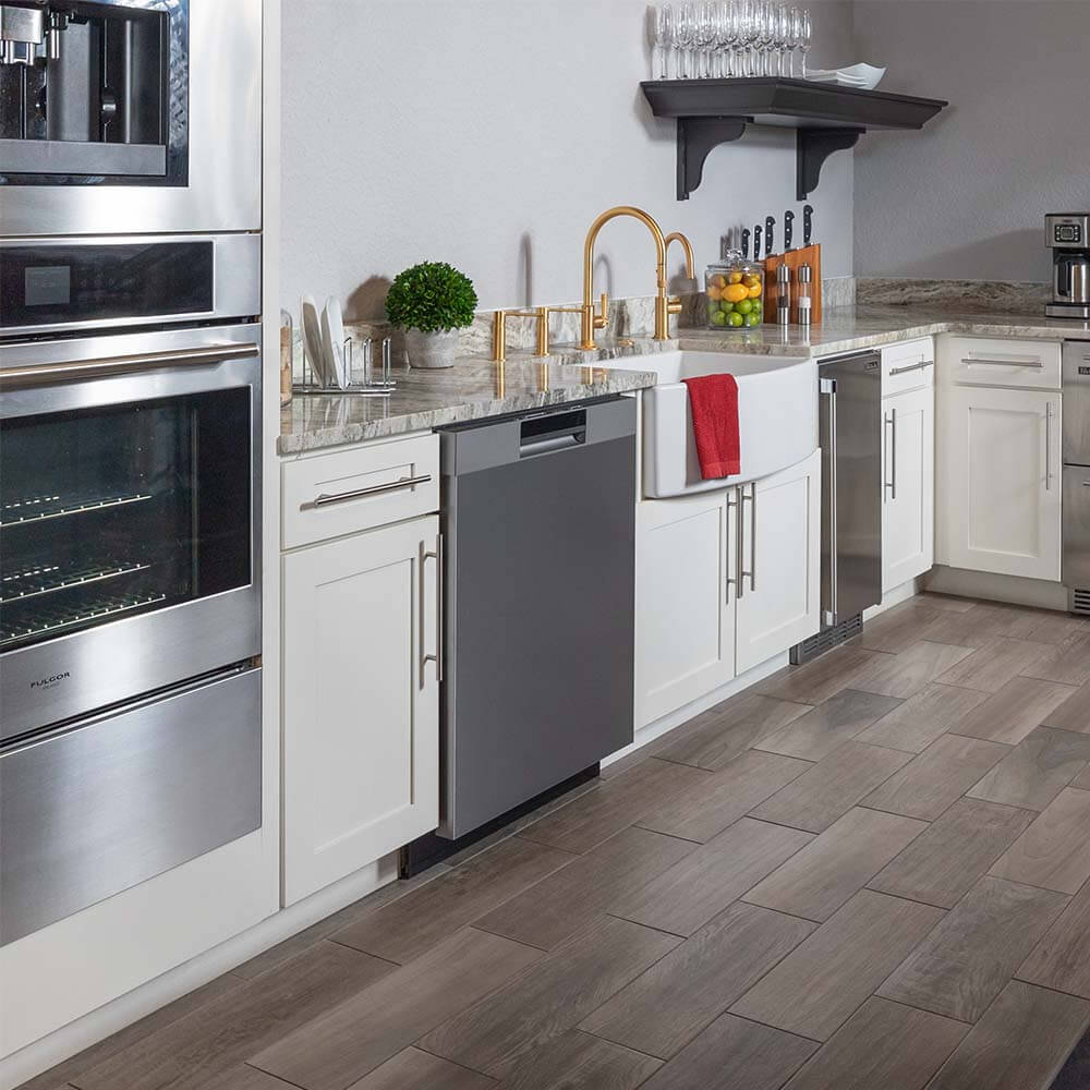 BREDA built-in panel-ready dishwasher in kitchen wide angle.