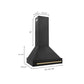 ZLINE Autograph Edition 30 in. Black Stainless Steel Range Hood with Accent Handle (BS655Z-30) dimensions.