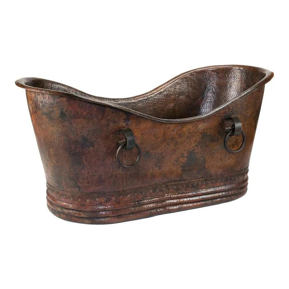 Premier Copper 67 in. Hammered Copper Double Slipper Bathtub with Rings (BTDR67DB) main image.