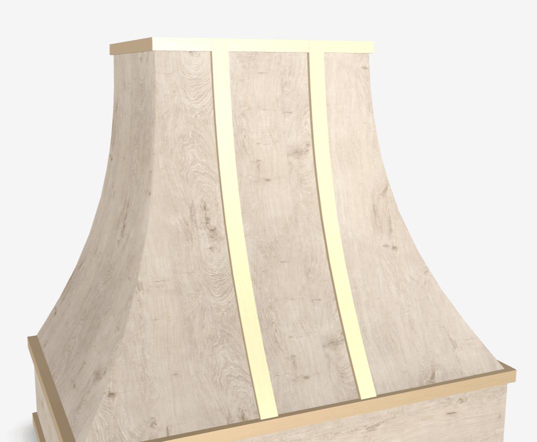 Hoodsly Curved Wall Mount Wooden Range Hood with Brass Strapping and Size and Color Options