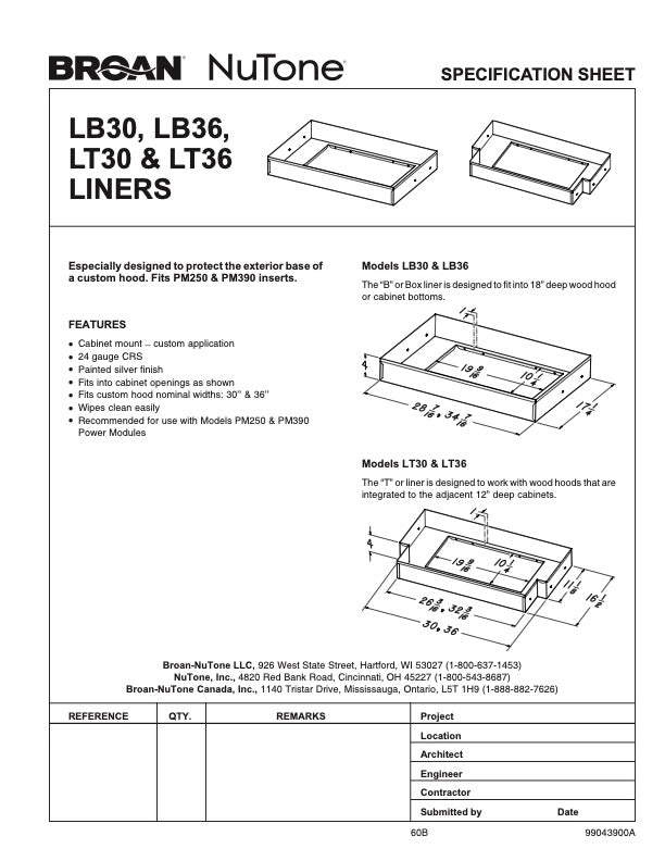 Broan 30 In. Hood Liner for RMP Series (LT30)