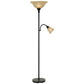 Cal Lighting Metal Torchiere Floor Lamp with Reading Lamp in Dark Bronze with Smoked Glass Shades