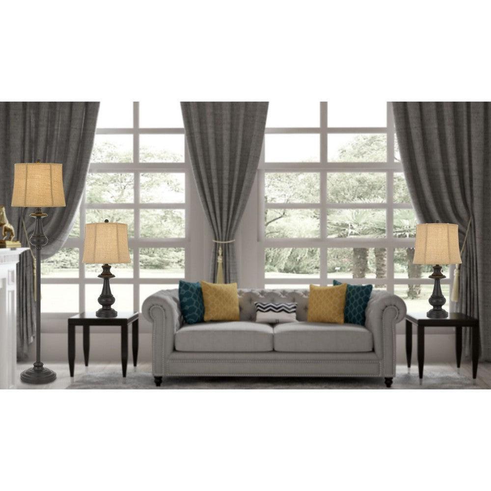 Cal Lighting Rustic Lamp Set with 1 Floor Lamp and 2 Table Lamps