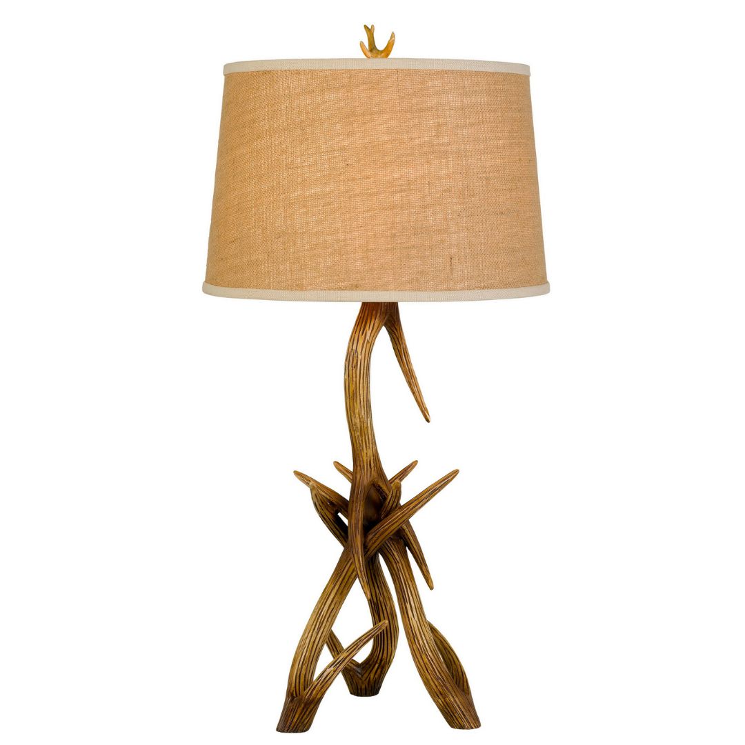 Cal Lighting 3-Way Drummond Rustic Antler Resin Table Lamp with Burlap Shade