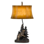 Cal Lighting 3-Way Forest and Bear Resin Table Lamp with Leatherette Shade
