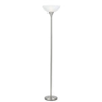 Cal Lighting 3-Way Metal Torchiere Floor Lamp in Brushed Steel with White Frosted Glass Shade