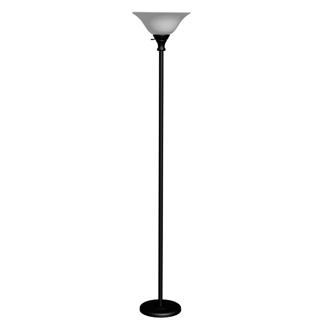 Cal Lighting 3-Way Torchiere Floor Lamp in Black with Frosted Glass Shade