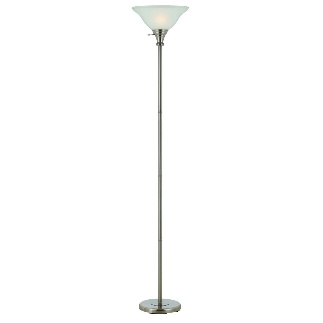 Cal Lighting 3-Way Torchiere Floor Lamp with Frosted Glass Shade in Brushed Steel
