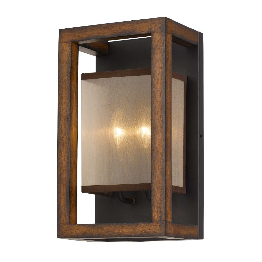 Cal Lighting 40W X 2 Rubber Wood Wall Sconce With Organza Shade (Edison Bulbs Not Included) 