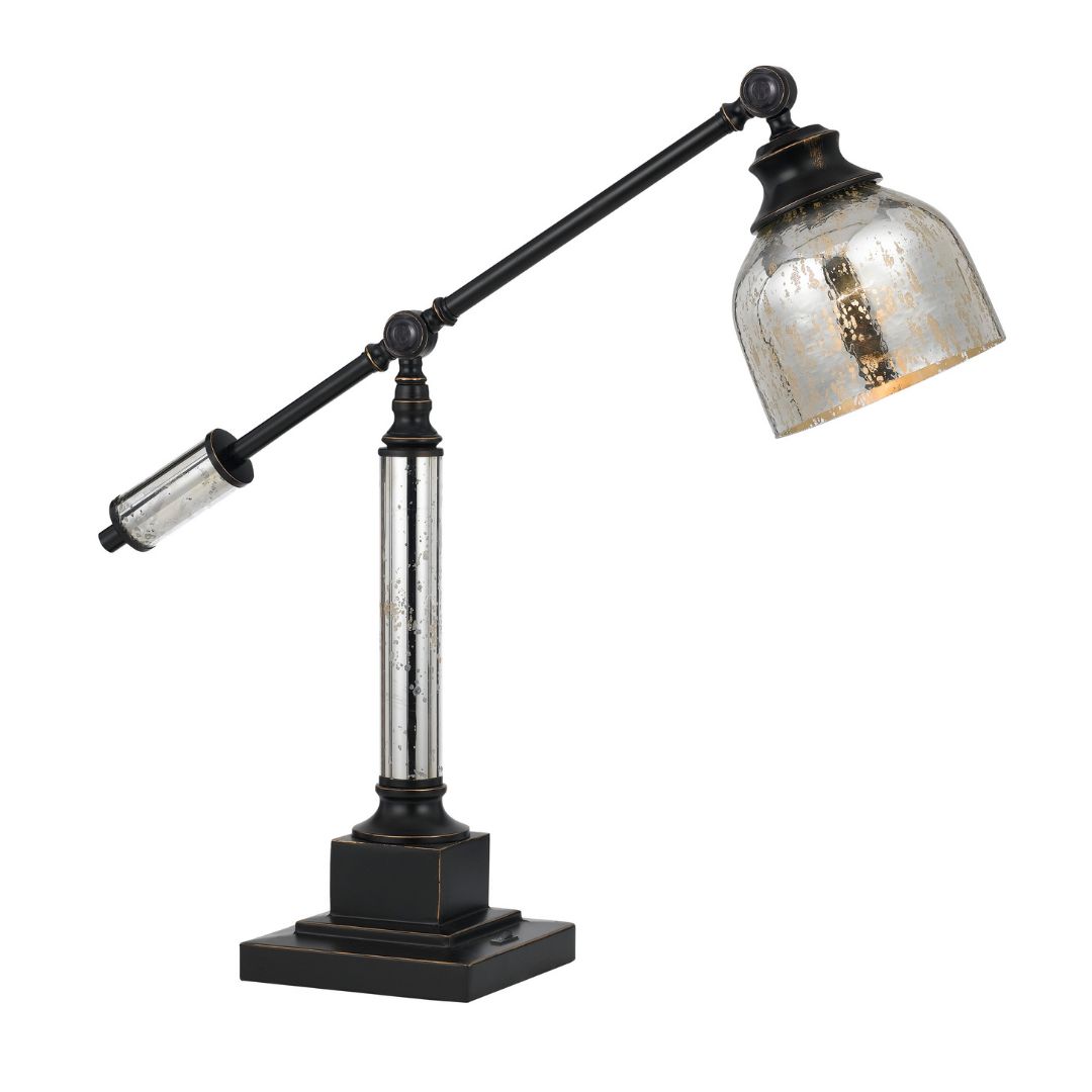 Cal Lighting Metal Desk Lamp with Glass Shade in Dark Bronze