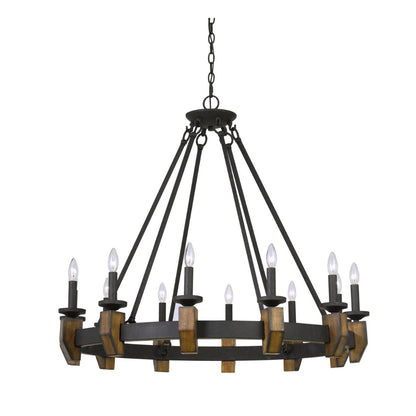 Cal Lighting Cruz 12-Light Metal and Wood Chandelier in Warm Bronze