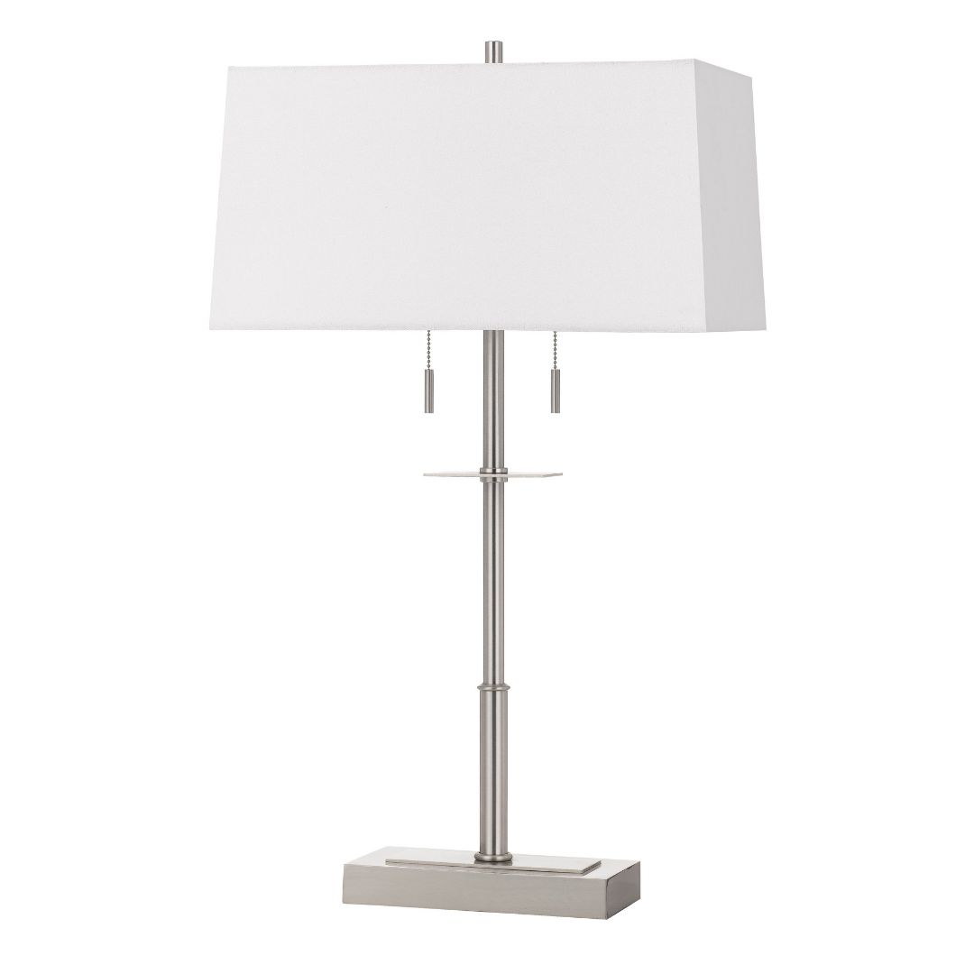 Cal Lighting Norwich 2-Light Metal Table Lamp with Fabric Shade in Brushed Steel
