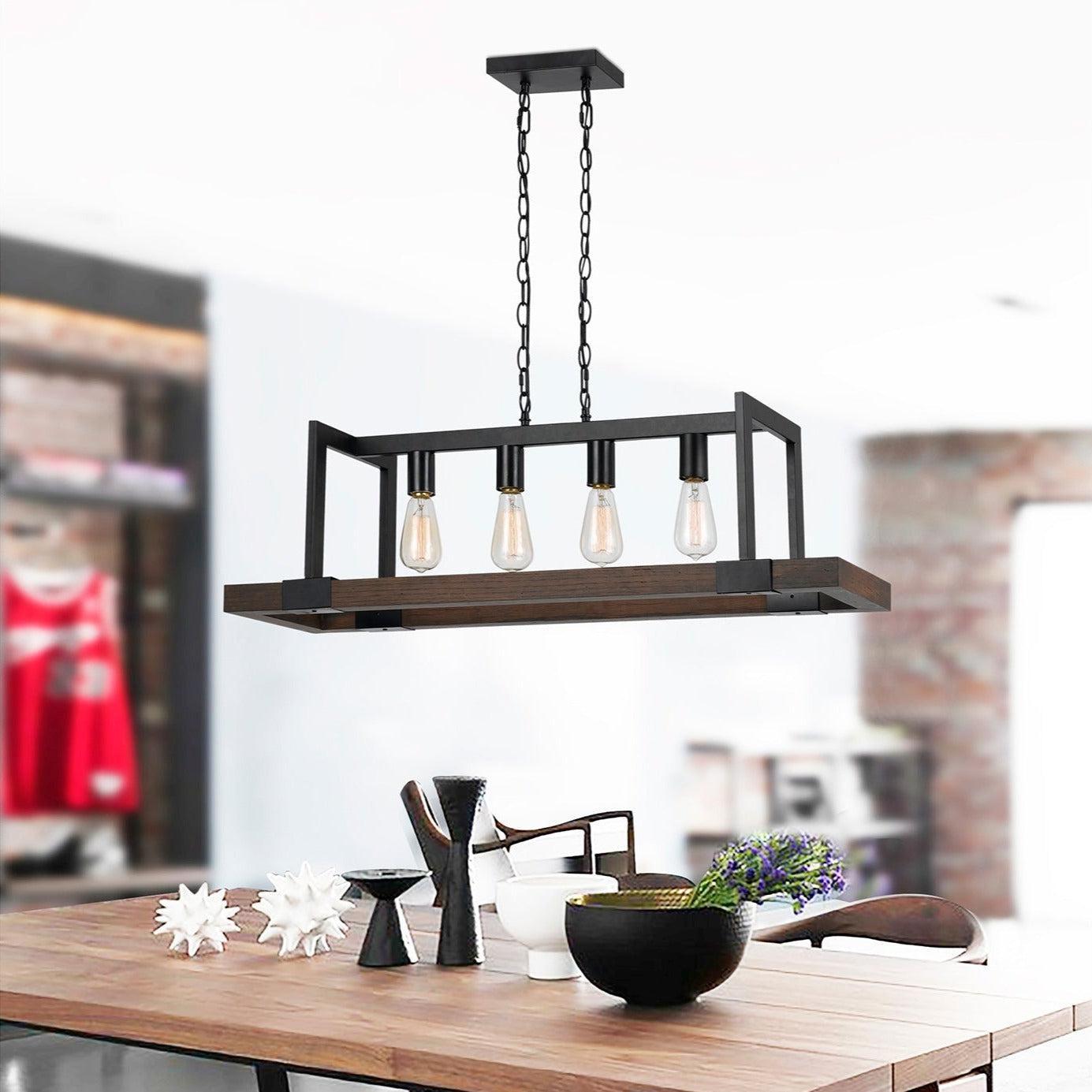 Cal Lighting Antonio 4-Light Wood Chandelier in Dark Bronze