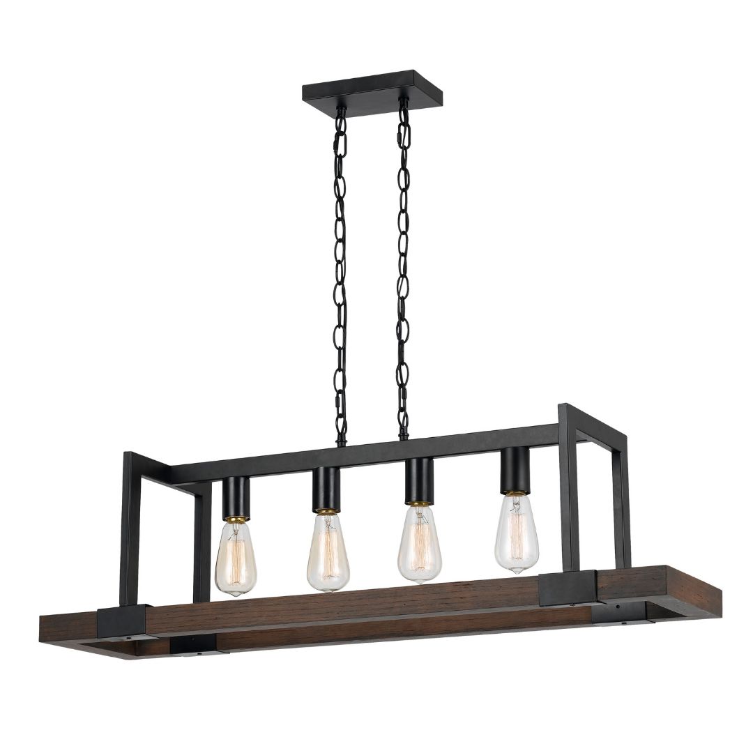 Cal Lighting Antonio 4-Light Wood Chandelier in Dark Bronze