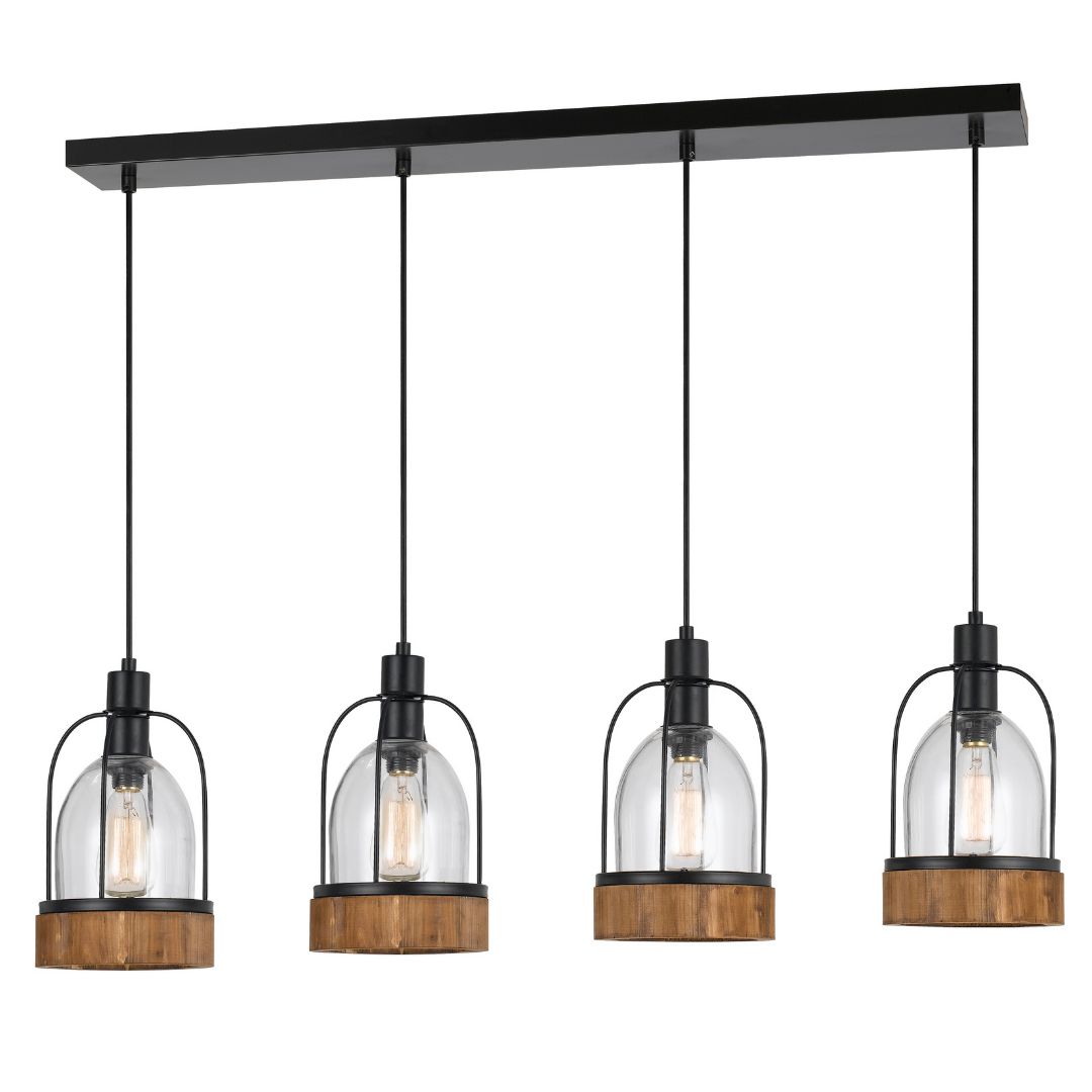 Cal Lighting Beacon 4-Light Island Fixture with Dark Wood Finish