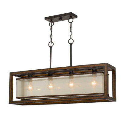 Cal Lighting 4-Light Rubber Wood Rectangular Island Chandelier with Organza Shade