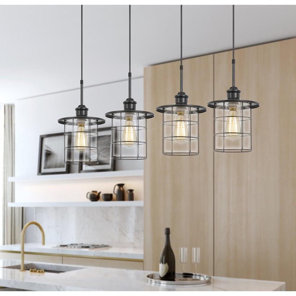 Cal Lighting Silverton 4-Light Metal and Glass Lantern Pendant Light with Edison Bulbs