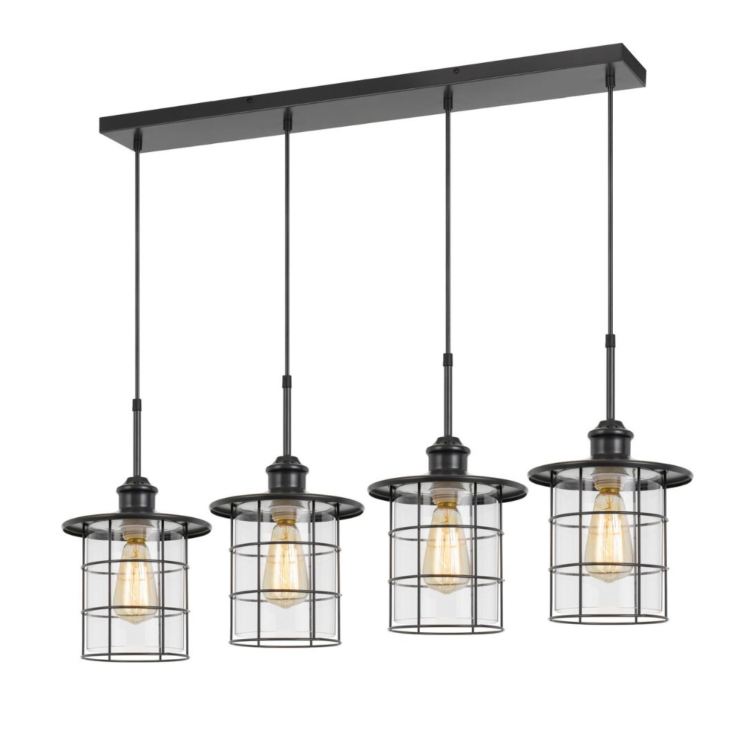 Cal Lighting Silverton 4-Light Metal and Glass Lantern Pendant Light with Edison Bulbs