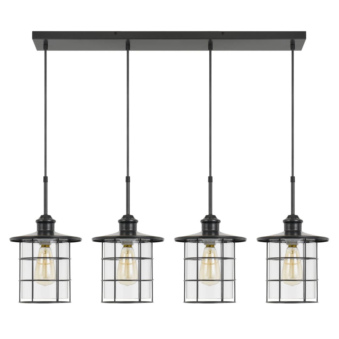 Cal Lighting Silverton 4-Light Metal and Glass Lantern Pendant Light with Edison Bulbs