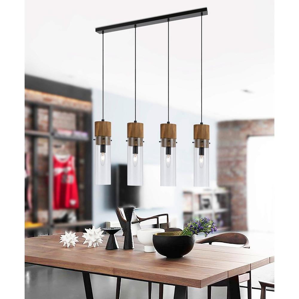 Cal Lighting Spheroid 4-Light Island Fixture in Dark Bronze and Wood