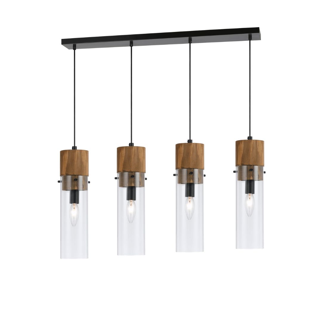 Cal Lighting Spheroid 4-Light Island Fixture in Dark Bronze and Wood