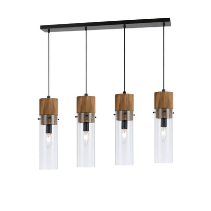 Cal Lighting Spheroid 4-Light Island Fixture in Dark Bronze and Wood