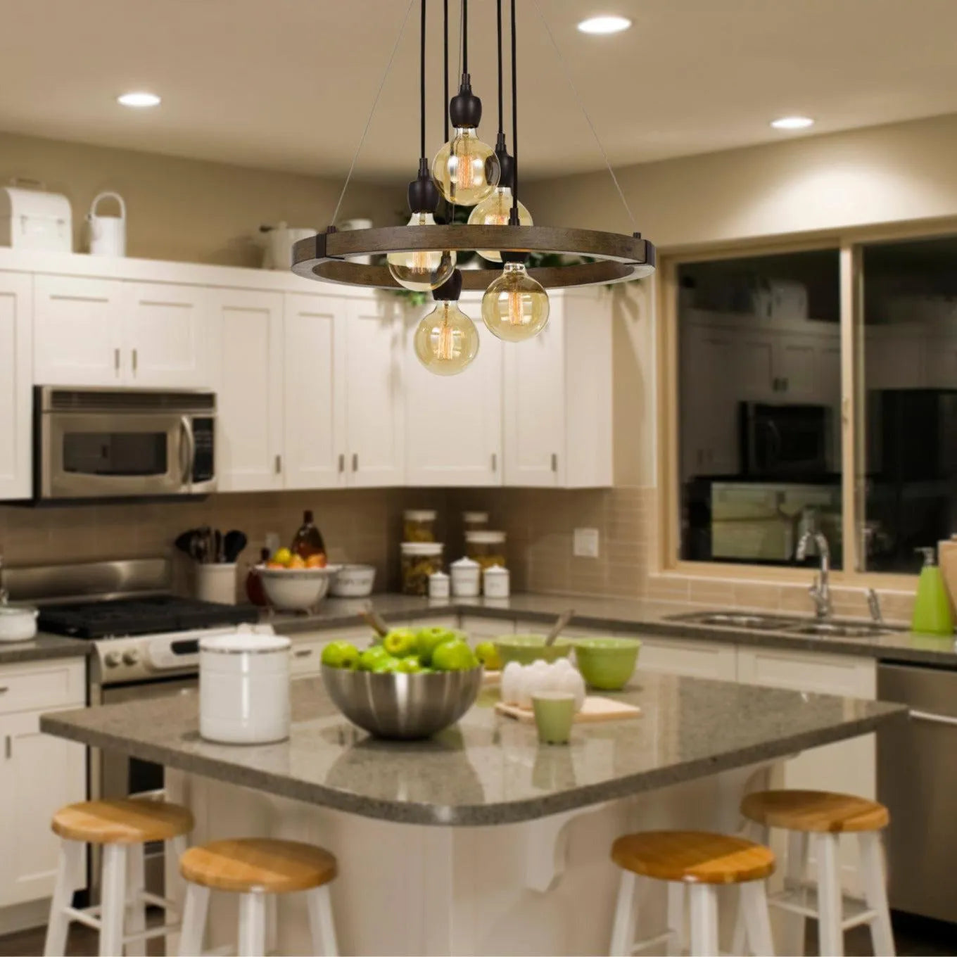 Cal Lighting Martos 5-Light Metal and Wood Chandelier with Edison Bulbs